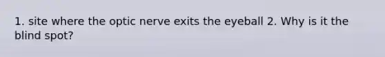 1. site where the optic nerve exits the eyeball 2. Why is it the blind spot?