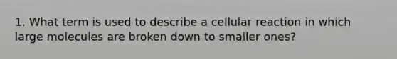 1. What term is used to describe a cellular reaction in which large molecules are broken down to smaller ones?