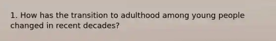 1. How has the transition to adulthood among young people changed in recent decades?