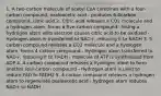 1. A two-carbon molecule of acetyl CoA combines with a four-carbon compound, oxaloacetic acid - produces 6-0carbon compound, citric acid 2. Citric acid releases a CO2 molecule and a hydrogen atom, forms a five-carbon compound - losing a hydrogen atom w/its electron causes citric acid to be oxidized - Hydrogen atom is transferred to NAD+, reducing it to NADH 3. 5 carbon compound releases a CO2 molecule and a hydrogen atom, forms 4 carbon compound - Hydrogen atom transferred to NAD+, reducing it to HADH - molecule of ATP is synthesized from ADP 4. 4-carbon compound releases a hydrogen atom to form another four-carbon compound - Hydrogen atom is used to reduce FAD to FADH2 5. 4 carbon compound releases a hydrogen atom to regenerate oxaloacetic acid - hydrogen atom reduces NAD+ to NADH