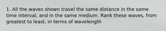 1. All the waves shown travel the same distance in the same time interval, and in the same medium. Rank these waves, from greatest to least, in terms of wavelength