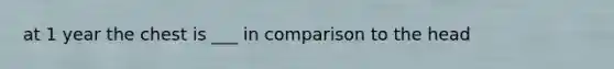 at 1 year the chest is ___ in comparison to the head