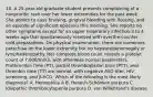 10. A 25-year-old graduate student presents complaining of a nonpruritic rash over her lower extremities for the past week. She admits to easy bruising, gingival bleeding with flossing, and an episode of significant epistaxis this morning. She reports no other symptoms except for an upper respiratory infection 3 to 4 weeks ago that spontaneously resolved with overthe-counter cold preparations. On physical examination, there are numerous petechiae on the lower extremity but no hepatosplenomegaly or lymphadenopathy. Her complete blood count reveals a platelet count of 7,000/mm3, with otherwise normal parameters. Prothrombin time (PT), partial thromboplastin time (PTT), and thrombin time (TT) are normal, with negative ASO titer, HIV screening, and β-hCG. Which of the following is the most likely diagnosis? A. Hemophilia A B. Henoch-Schönlein purpura C. Idiopathic thrombocytopenia purpura D. von Willebrand's disease