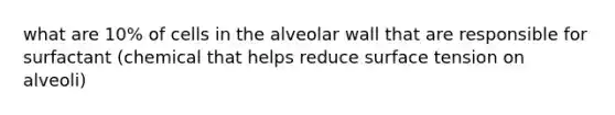 what are 10% of cells in the alveolar wall that are responsible for surfactant (chemical that helps reduce surface tension on alveoli)