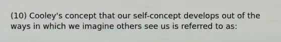 (10) Cooley's concept that our self-concept develops out of the ways in which we imagine others see us is referred to as: