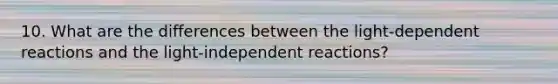 10. What are the differences between the light‐dependent reactions and the light‐independent reactions?