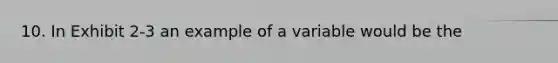 10. In Exhibit 2-3 an example of a variable would be the