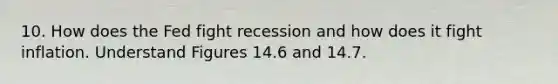 10. How does the Fed fight recession and how does it fight inflation. Understand Figures 14.6 and 14.7.