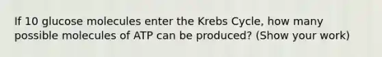 If 10 glucose molecules enter the Krebs Cycle, how many possible molecules of ATP can be produced? (Show your work)