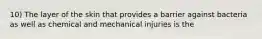 10) The layer of the skin that provides a barrier against bacteria as well as chemical and mechanical injuries is the