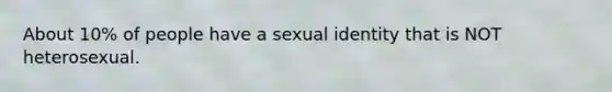 About 10% of people have a sexual identity that is NOT heterosexual.