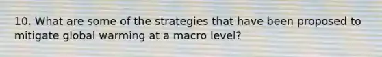 10. What are some of the strategies that have been proposed to mitigate global warming at a macro level?