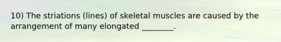 10) The striations (lines) of skeletal muscles are caused by the arrangement of many elongated ________.