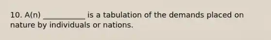 10. A(n) ___________ is a tabulation of the demands placed on nature by individuals or nations.