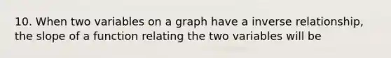 10. When two variables on a graph have a inverse relationship, the slope of a function relating the two variables will be