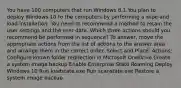 You have 100 computers that run Windows 8.1.You plan to deploy Windows 10 to the computers by performing a wipe and load installation. You need to recommend a method to retain the user settings and the user data. Which three actions should you recommend be performed in sequence? To answer, move the appropriate actions from the list of actions to the answer area and arrange them in the correct order. Select and Place: Actions: Configure known folder redirection in Microsoft OneDrive Create a system image backup Enable Enterprise State Roaming Deploy Windows 10 Run loadstate.exe Run scanstate.exe Restore a system image backup