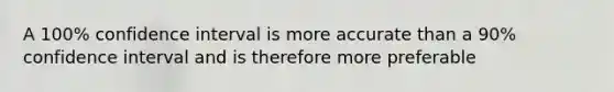 A 100% confidence interval is more accurate than a 90% confidence interval and is therefore more preferable