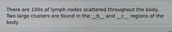 There are 100s of lymph nodes scattered throughout the body. Two large clusters are found in the __b__ and __c__ regions of the body