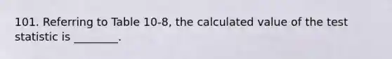 101. Referring to Table 10-8, the calculated value of the test statistic is ________.