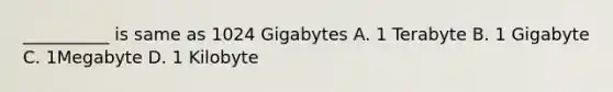 __________ is same as 1024 Gigabytes A. 1 Terabyte B. 1 Gigabyte C. 1Megabyte D. 1 Kilobyte