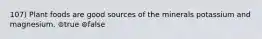 107) Plant foods are good sources of the minerals potassium and magnesium. ⊚true ⊚false