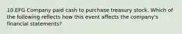 10.EFG Company paid cash to purchase treasury stock. Which of the following reflects how this event affects the company's financial statements?