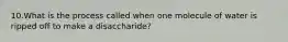 10.What is the process called when one molecule of water is ripped off to make a disaccharide?