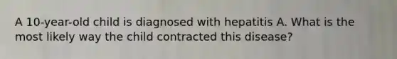 A 10-year-old child is diagnosed with hepatitis A. What is the most likely way the child contracted this disease?
