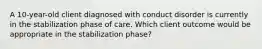 A 10-year-old client diagnosed with conduct disorder is currently in the stabilization phase of care. Which client outcome would be appropriate in the stabilization phase?