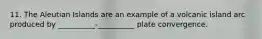 11. The Aleutian Islands are an example of a volcanic island arc produced by __________-__________ plate convergence.