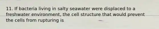 11. If bacteria living in salty seawater were displaced to a freshwater environment, the cell structure that would prevent the cells from rupturing is