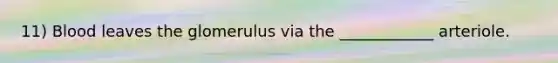 11) Blood leaves the glomerulus via the ____________ arteriole.