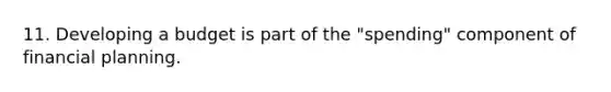 11. Developing a budget is part of the "spending" component of financial planning.