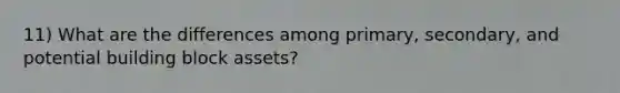 11) What are the differences among primary, secondary, and potential building block assets?