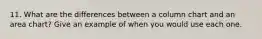 11. What are the differences between a column chart and an area chart? Give an example of when you would use each one.