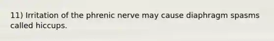 11) Irritation of the phrenic nerve may cause diaphragm spasms called hiccups.