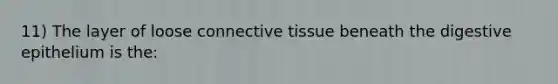 11) The layer of loose connective tissue beneath the digestive epithelium is the: