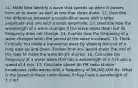 11. MAIN Idea Identify a wave that speeds up when it passes from air to water as well as one that slows down. 12. Describe the difference between a longitudinal wave with a large amplitude and one with a small amplitude. 13. Describe how the wavelength of a wave changes if the wave slows down but its frequency does not change. 14. Explain how the frequency of a wave changes when the period of the wave increases. 15. Think Critically You make a transverse wave by shaking the end of a long rope up and down. Explain how you would shake the end of the rope to make the wavelength shorter. 16. Calculate the frequency of a water wave that has a wavelength of 0.5 m and a speed of 4 m/s. 17. Calculate Speed An FM radio station broadcasts radio waves with a frequency of 96,000,000 Hz. What is the speed of these radio waves if they have a wavelength of 3.1 m?