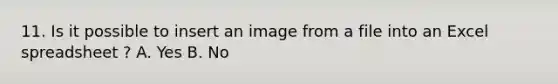 11. Is it possible to insert an image from a file into an Excel spreadsheet ? A. Yes B. No