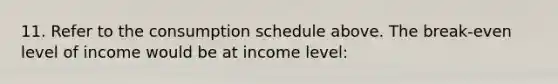 11. Refer to the consumption schedule above. The break-even level of income would be at income level: