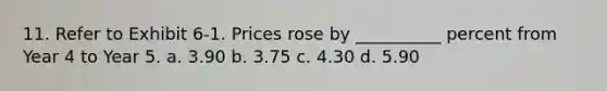 11. Refer to Exhibit 6-1. Prices rose by __________ percent from Year 4 to Year 5. a. 3.90 b. 3.75 c. 4.30 d. 5.90