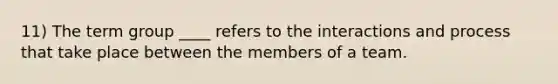 11) The term group ____ refers to the interactions and process that take place between the members of a team.