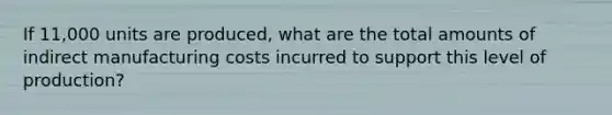 If 11,000 units are produced, what are the total amounts of indirect manufacturing costs incurred to support this level of production?