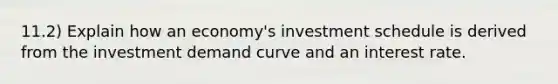 11.2) Explain how an economy's investment schedule is derived from the investment demand curve and an interest rate.