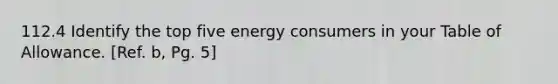 112.4 Identify the top five energy consumers in your Table of Allowance. [Ref. b, Pg. 5]