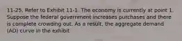 11-25. Refer to Exhibit 11-1. The economy is currently at point 1. Suppose the federal government increases purchases and there is complete crowding out. As a result, the aggregate demand (AD) curve in the exhibit