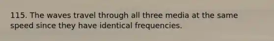 115. The waves travel through all three media at the same speed since they have identical frequencies.
