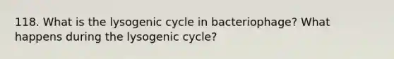 118. What is the lysogenic cycle in bacteriophage? What happens during the lysogenic cycle?