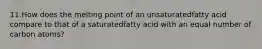 11.How does the melting point of an unsaturatedfatty acid compare to that of a saturatedfatty acid with an equal number of carbon atoms?