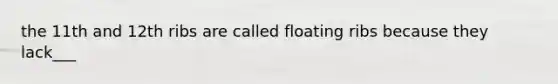 the 11th and 12th ribs are called floating ribs because they lack___
